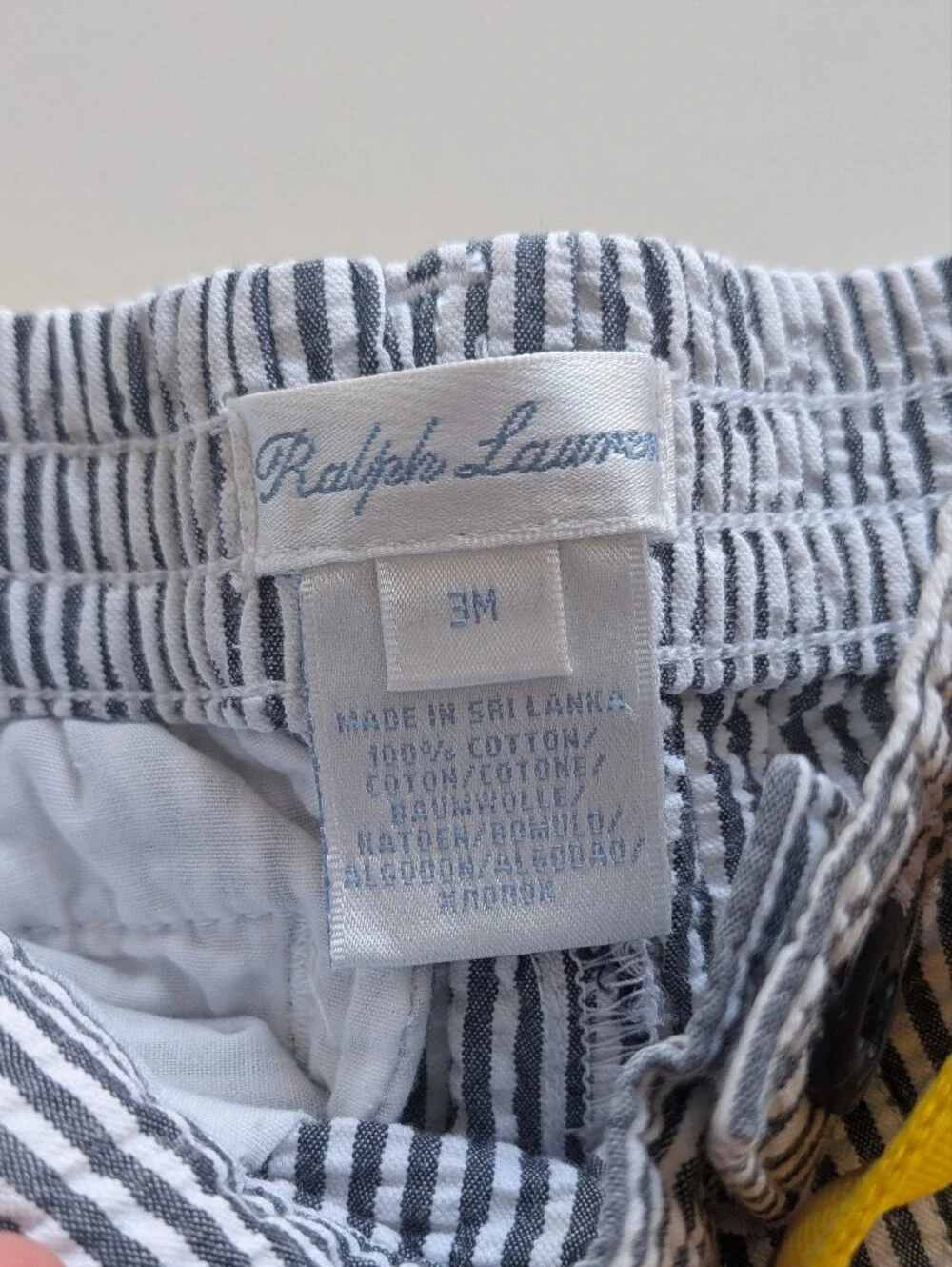 Ralph Lauren Baby Boy Seersucker Shorts Yellow Belt Stripe 3M Like Ne